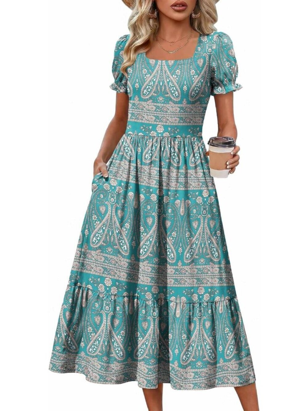 Zeagoo Women's Zink Pink Floral Flowy Casual Short Sleeve Tiered Midi Maxi Dress